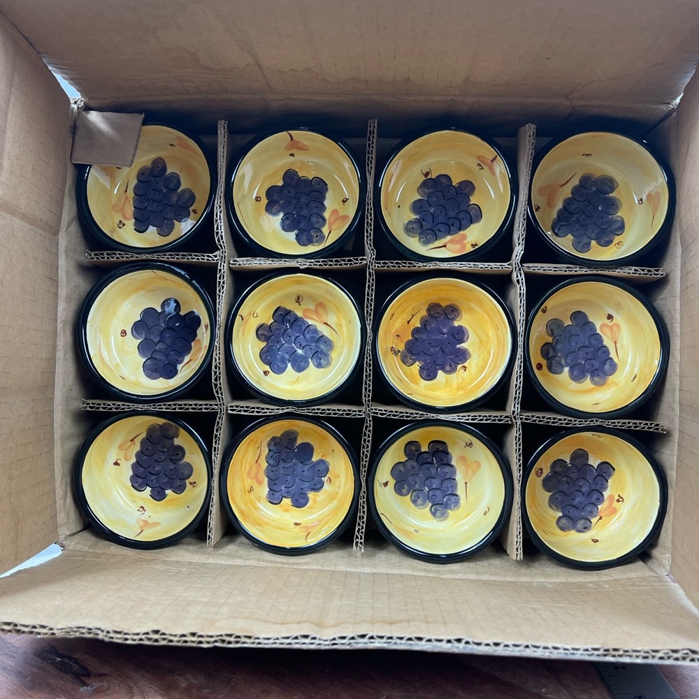 Hausen Ware small dipping plate black with grapes inside print.